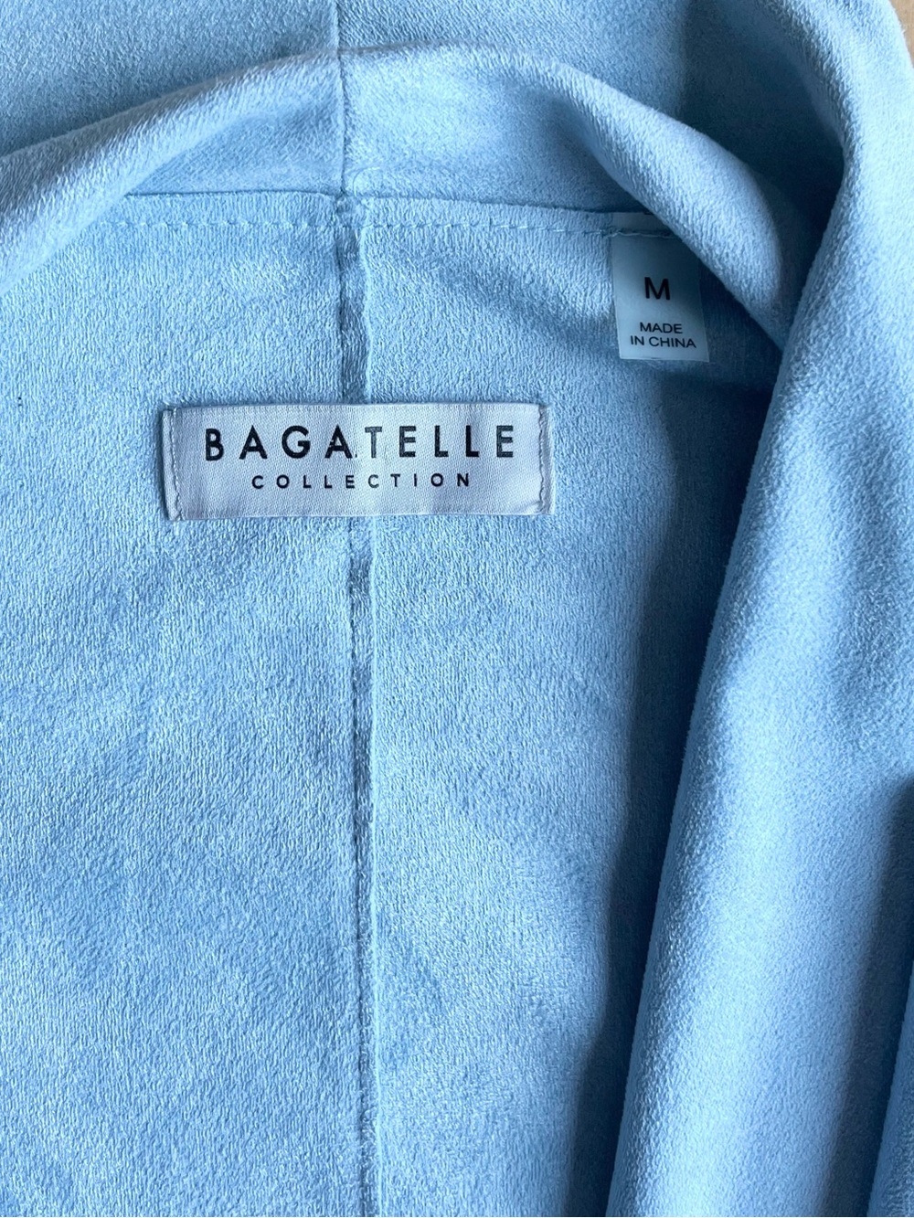 Bagatelle Soft Blue Suede Feel Draped Open Blazer Cardigan Size Small - Picture 3 of 9